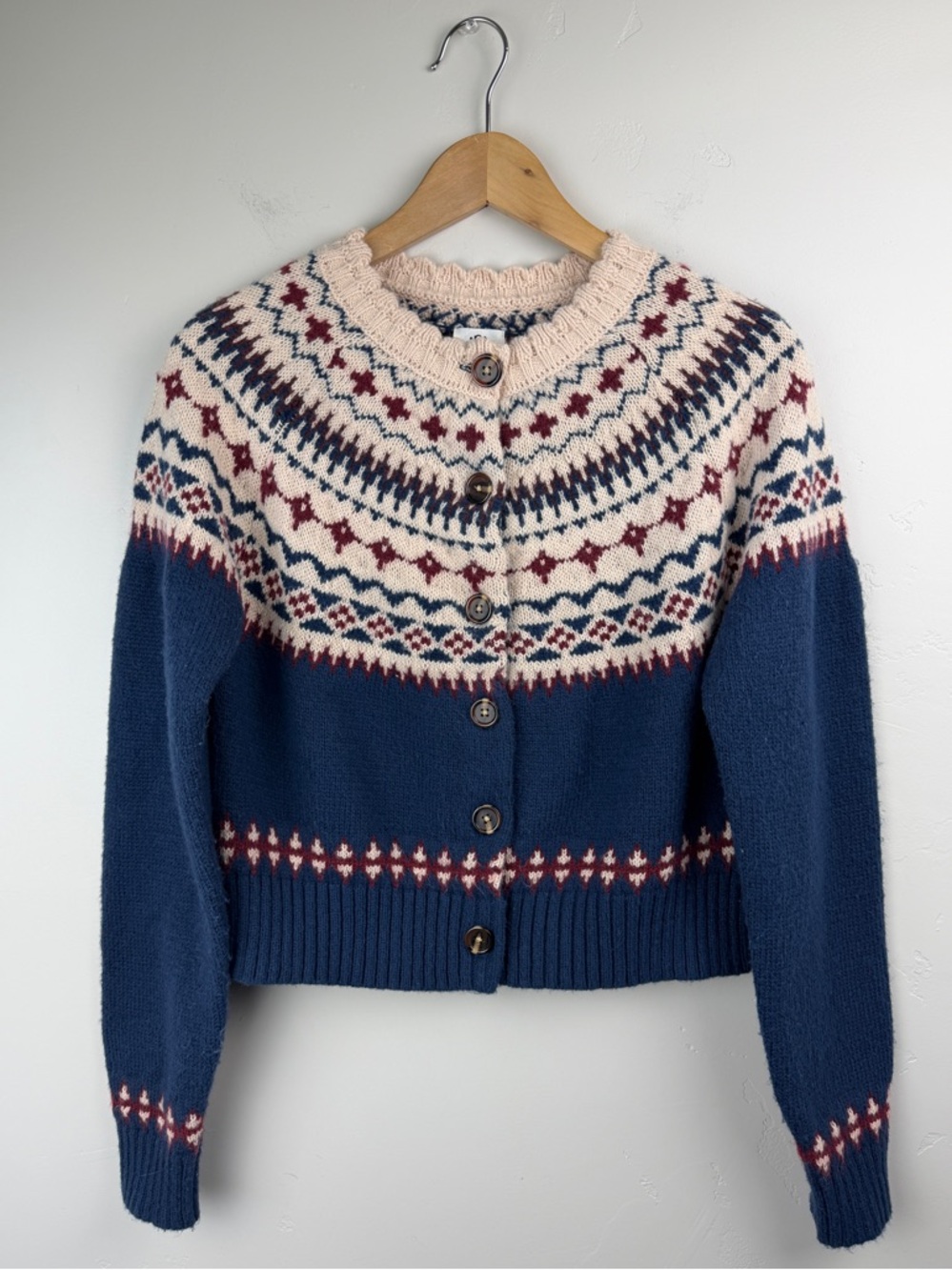 dRA Los Angeles Fair Isle Button Cardigan Sweater Size S